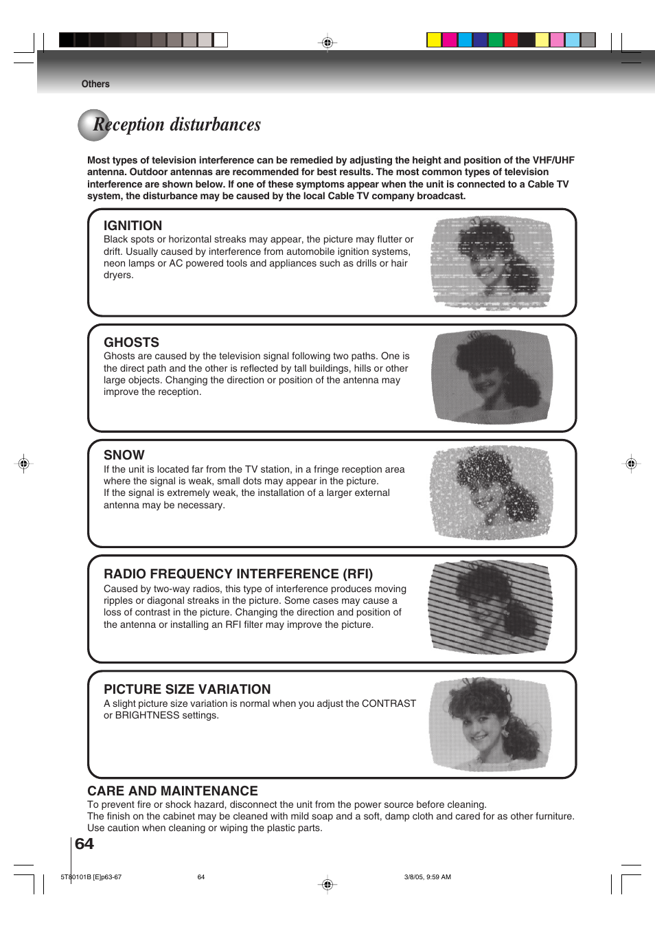 Reception disturbances | Toshiba MW27F51 User Manual | Page 64 / 72