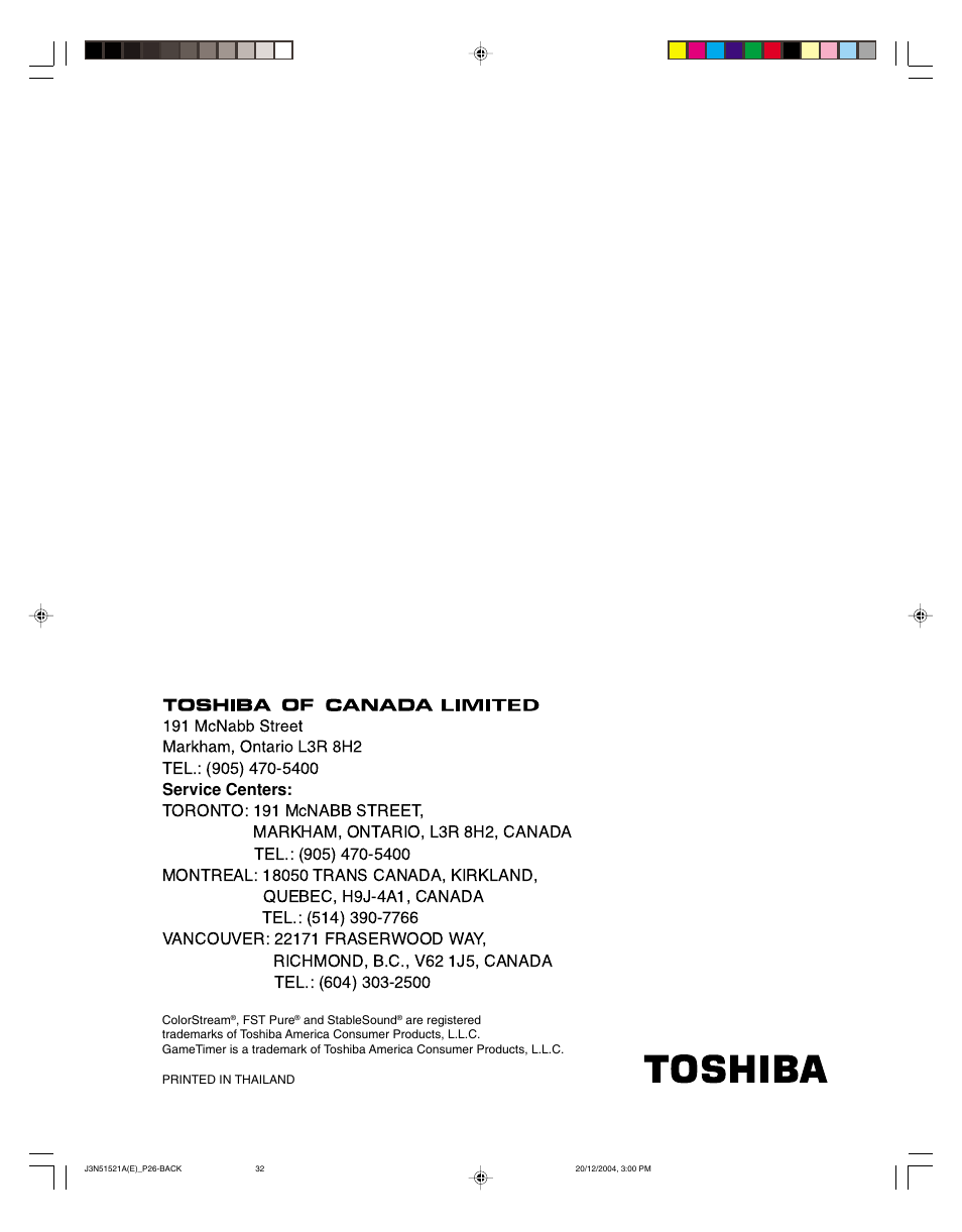 Toshiba 32A35C User Manual | Page 32 / 32