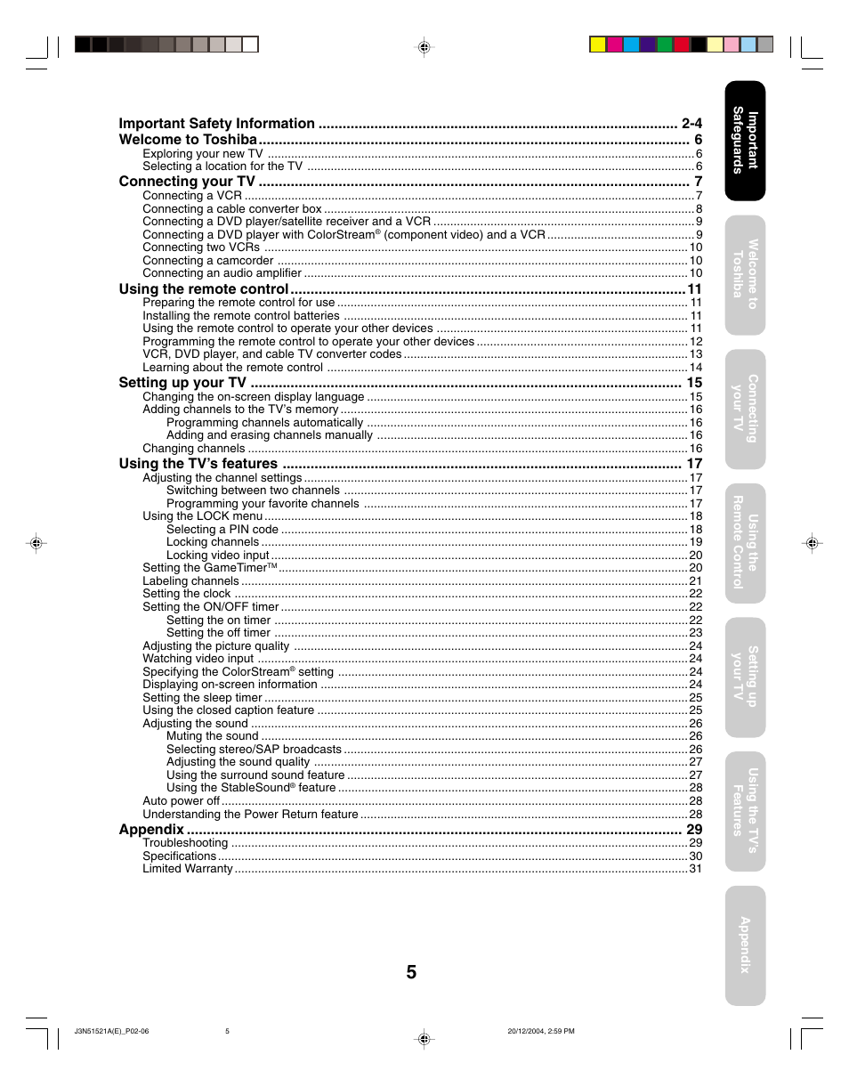 Toshiba 32A35C User Manual | Page 5 / 32