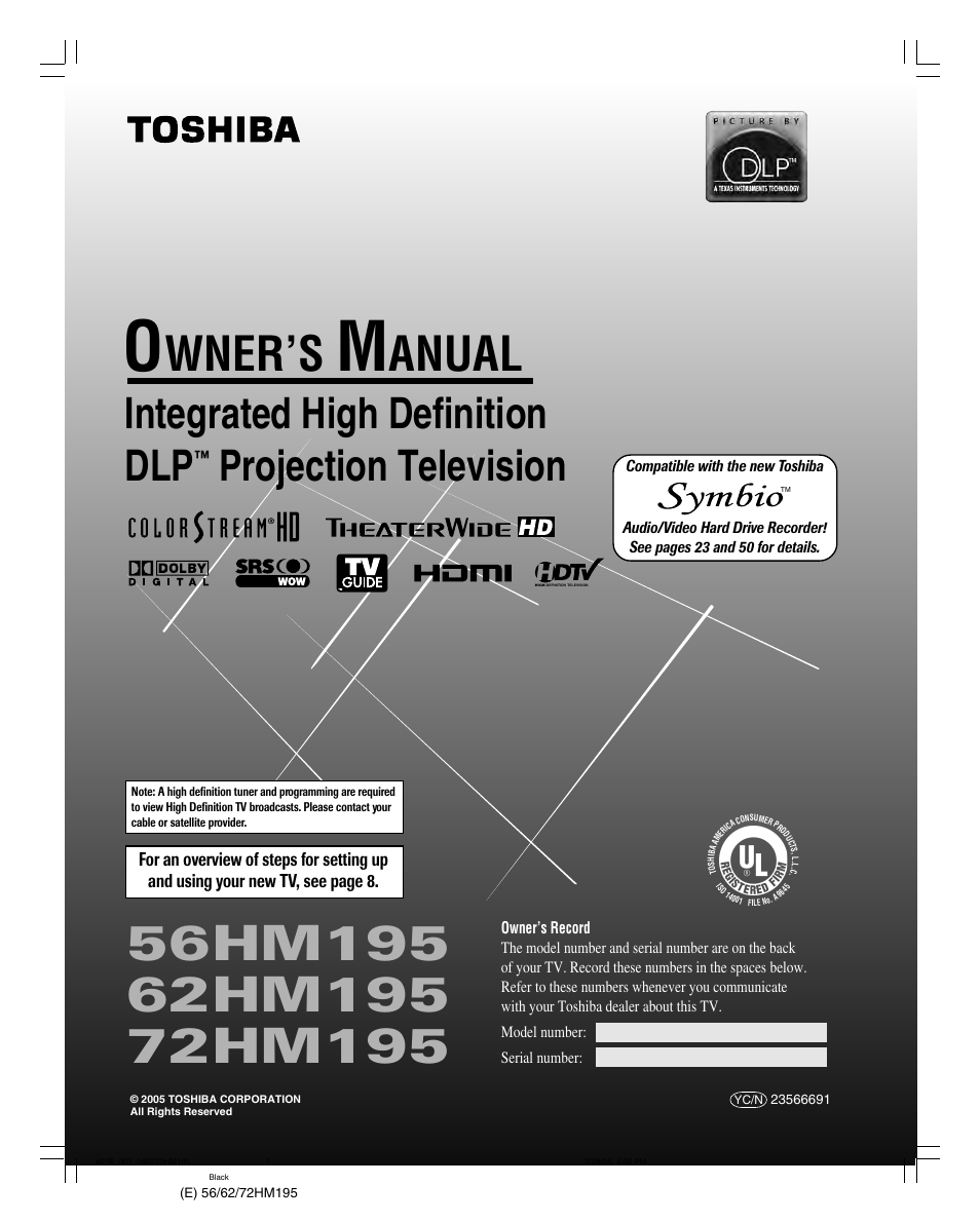 Toshiba Integrated High Definition DLP 56HM195 User Manual | 112 pages