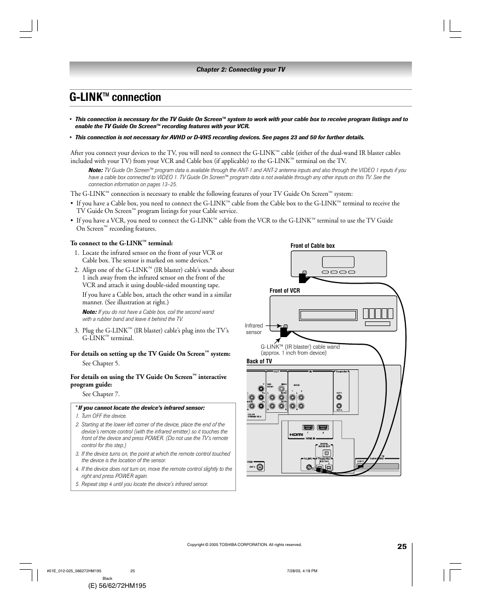 G-link™ connection | Toshiba Integrated High Definition DLP 56HM195 User Manual | Page 25 / 112