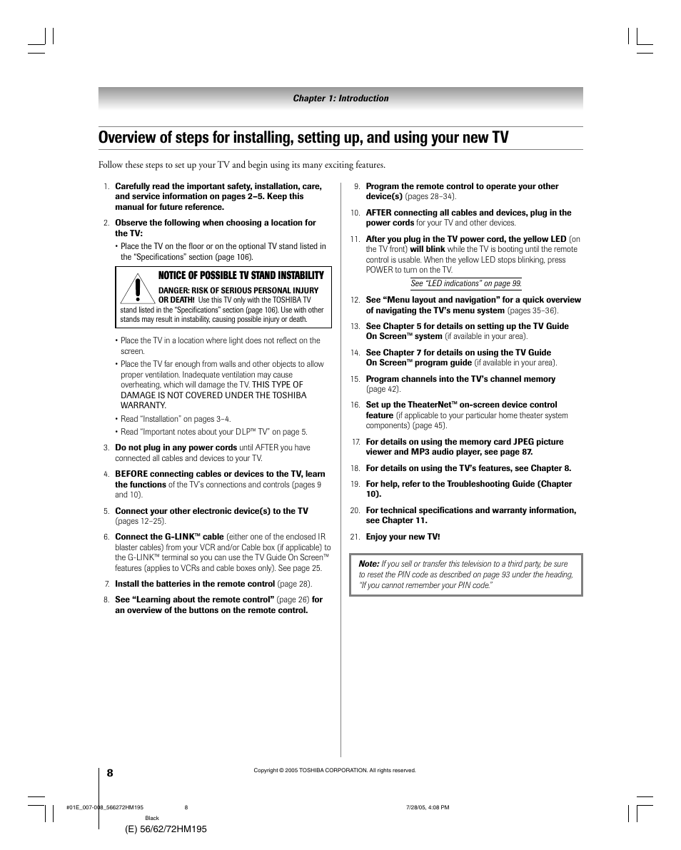 Toshiba Integrated High Definition DLP 56HM195 User Manual | Page 8 / 112