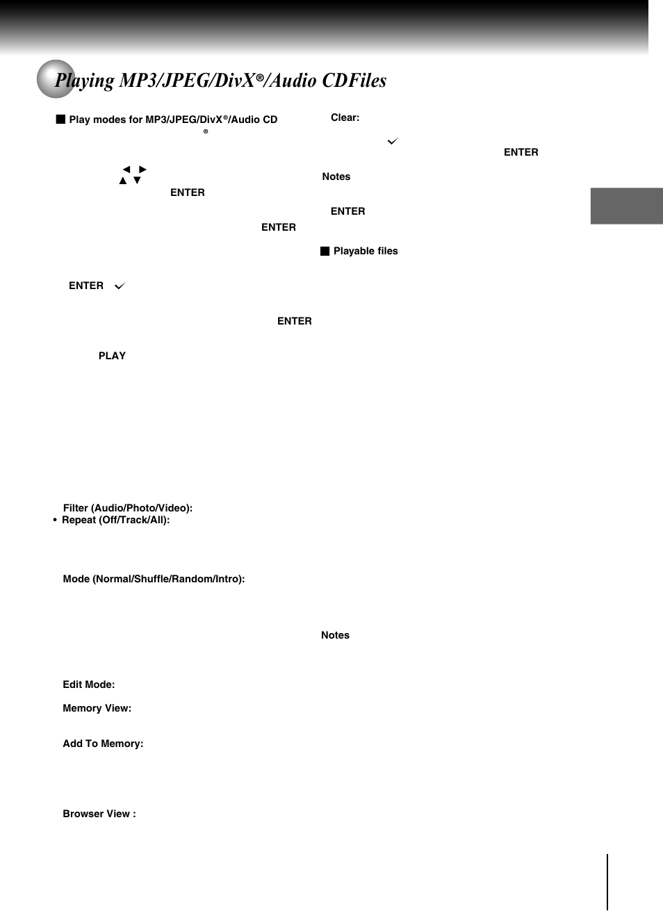 Playing mp3/jpeg/divx /audio cdfiles | Toshiba SD-370EKE User Manual | Page 19 / 38