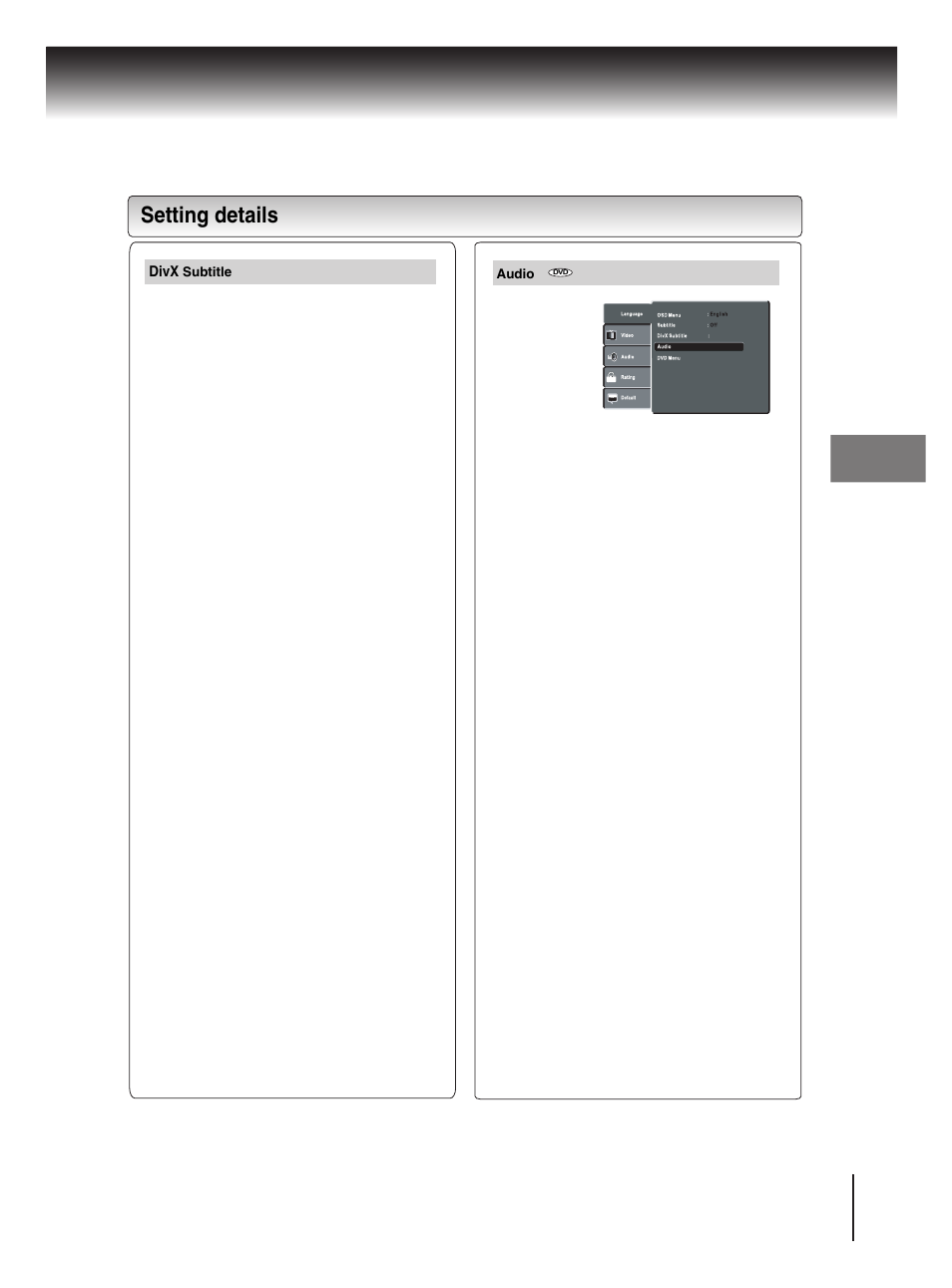 Setting details | Toshiba SD-370EKE User Manual | Page 29 / 38