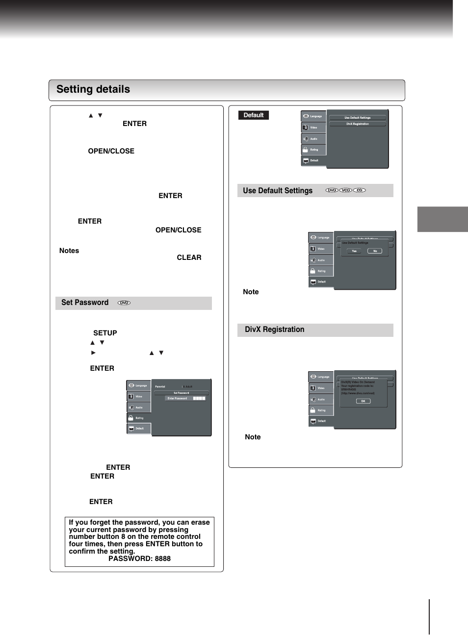 Setting details | Toshiba SD-370EKE User Manual | Page 33 / 38