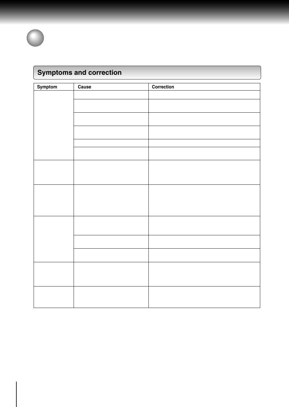 Symptoms and correction | Toshiba SD-370EKE User Manual | Page 36 / 38