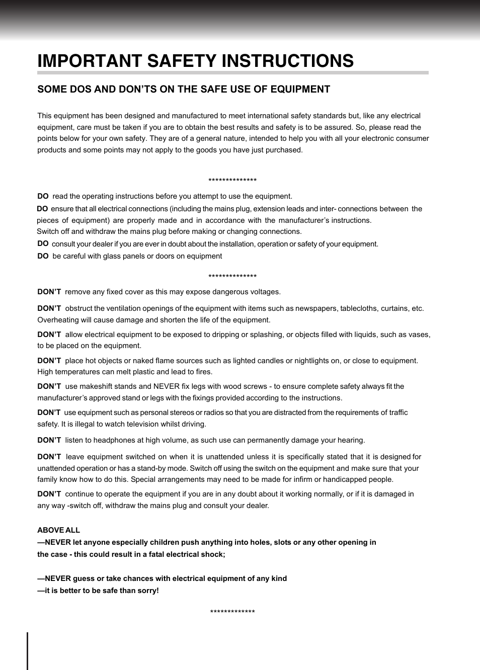 Important safety instructions | Toshiba SD-370EKE User Manual | Page 6 / 38