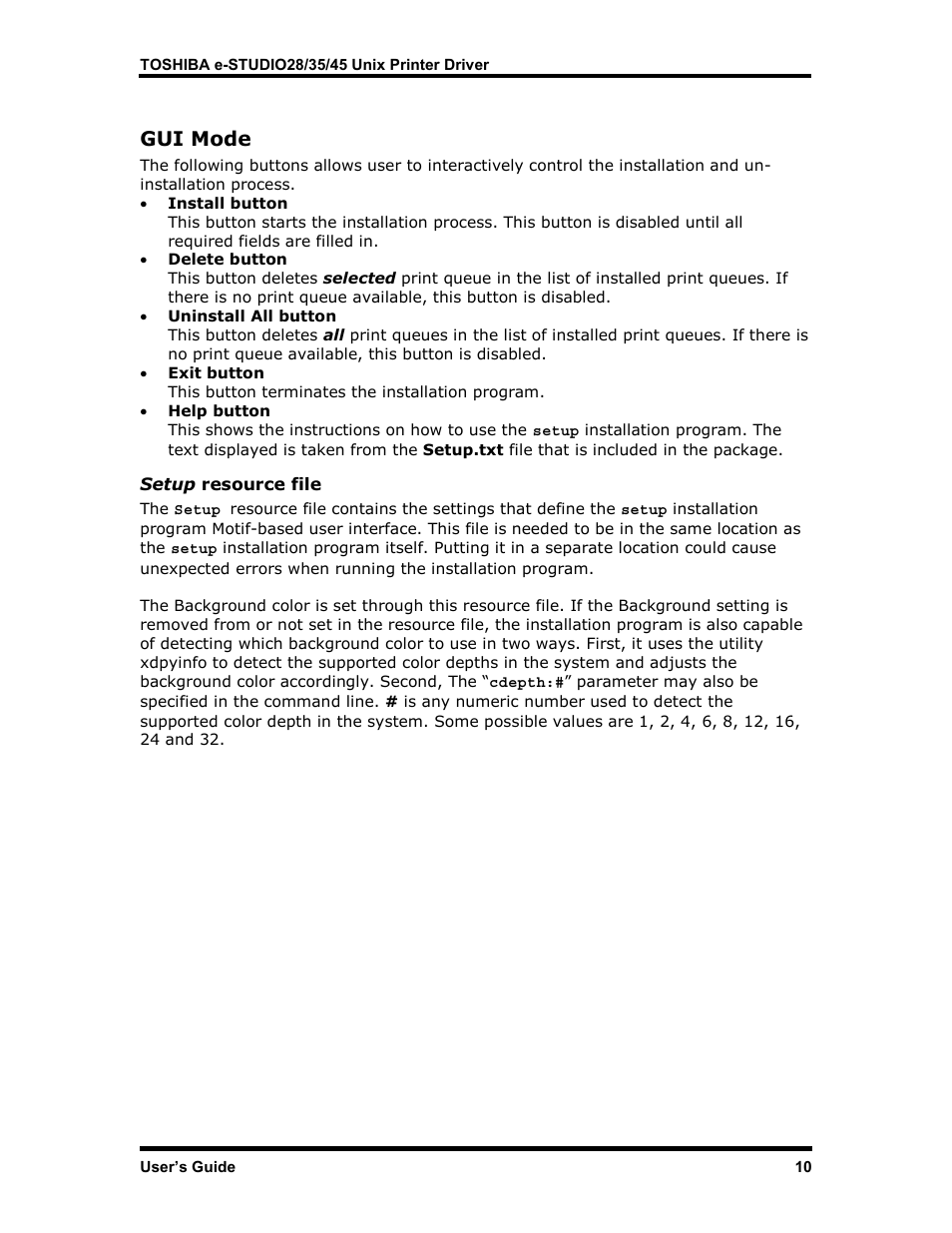 Gui mode, Setup resource file, Gui m | Toshiba e-STUDIO35 User Manual | Page 18 / 53