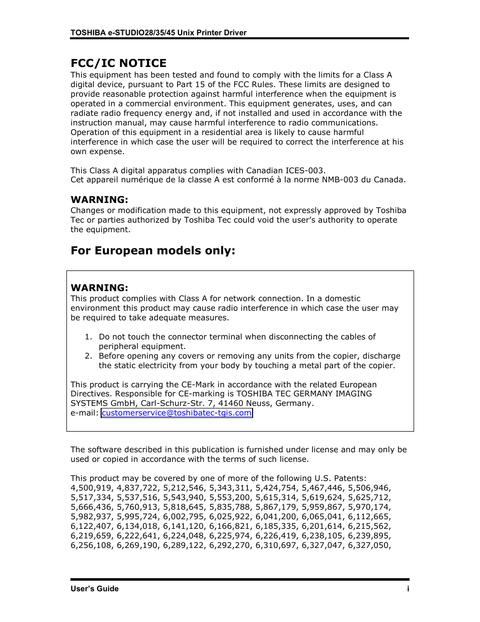 Fcc/ic notice, For european models only | Toshiba e-STUDIO35 User Manual | Page 2 / 53