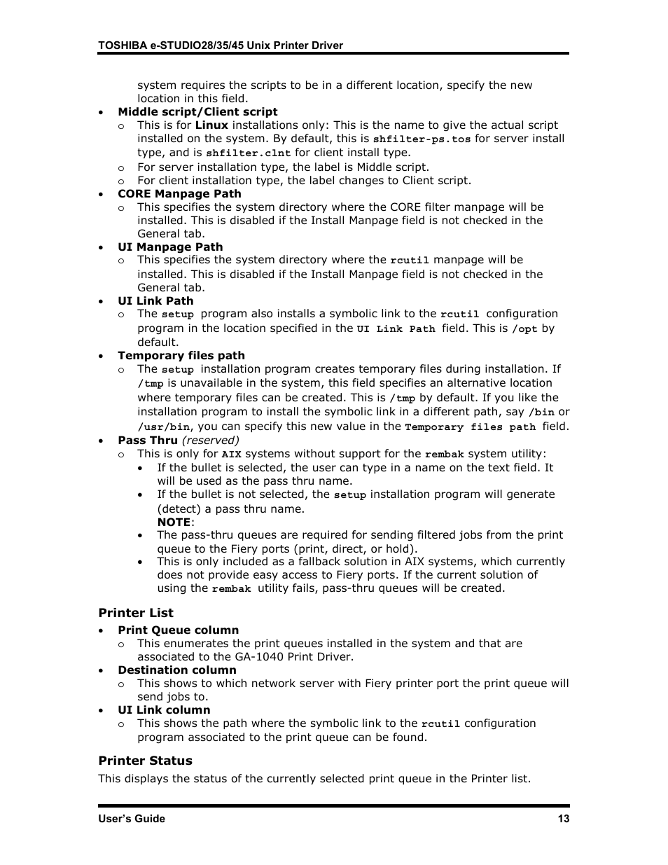 Printer list, Printer status | Toshiba e-STUDIO35 User Manual | Page 21 / 53