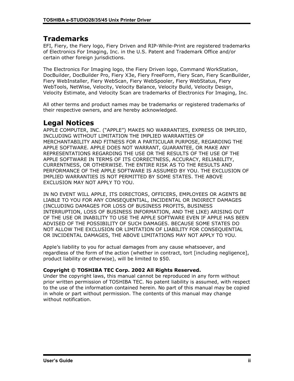 Trademarks, Legal notices | Toshiba e-STUDIO35 User Manual | Page 3 / 53