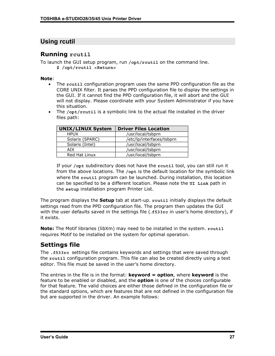 Using rcutil, Running rcutil, Settings file | Unning rcutil, Ettings file | Toshiba e-STUDIO35 User Manual | Page 35 / 53