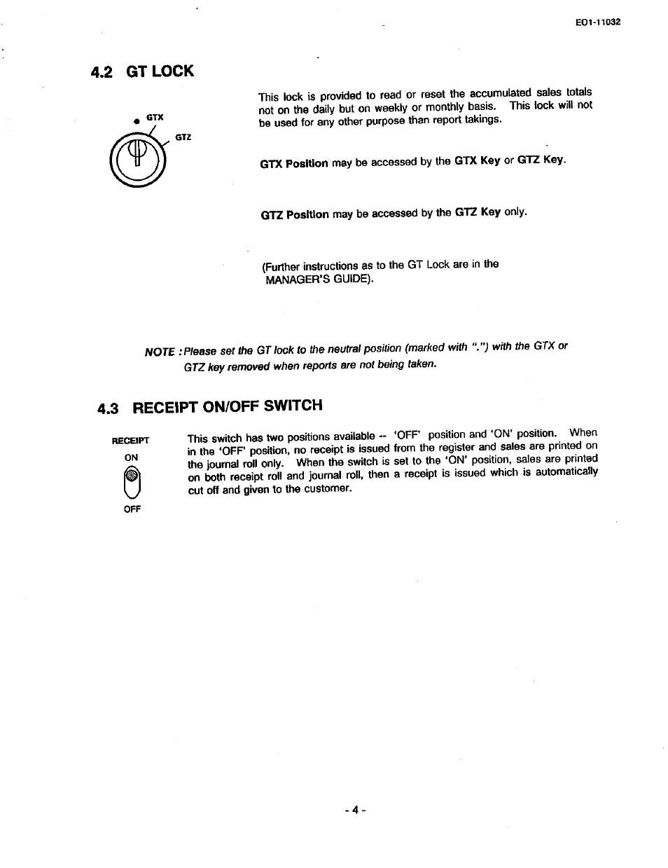 2 gtlock, 3 receipt on/off switch | Toshiba TEC FDS-30 User Manual | Page 10 / 142