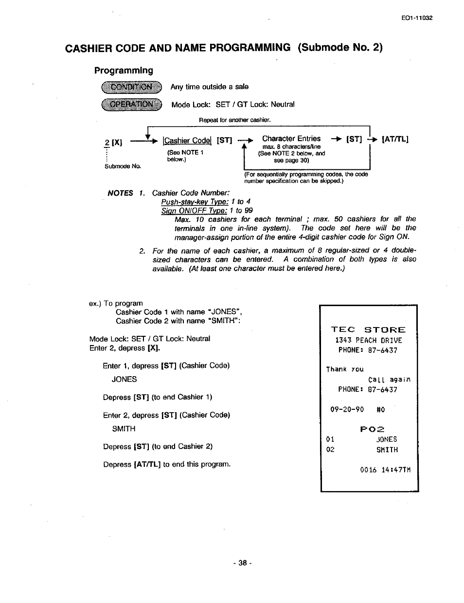 Cashier code and name programming (submode no. 2 | Toshiba TEC FDS-30 User Manual | Page 104 / 142