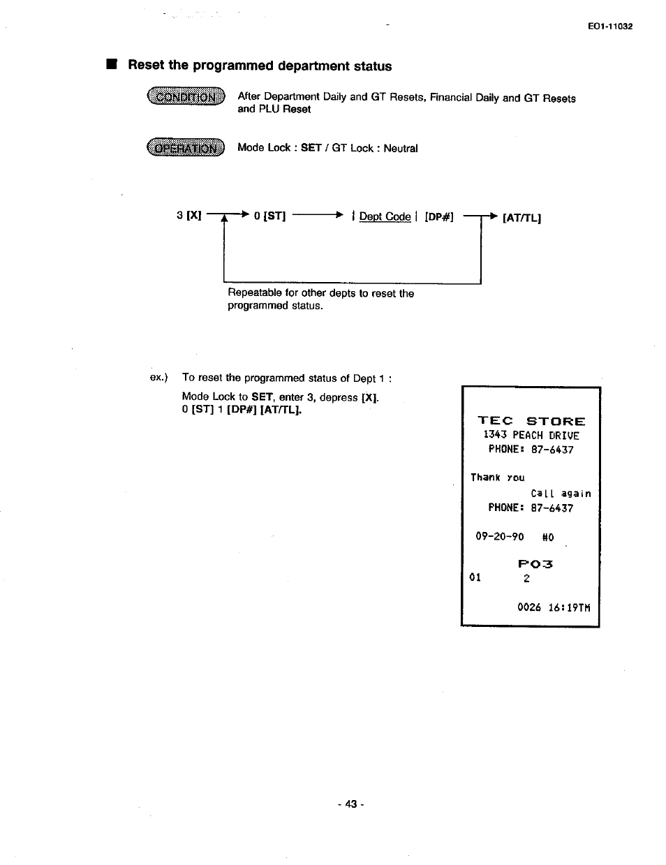 Reset the programmed department status | Toshiba TEC FDS-30 User Manual | Page 109 / 142