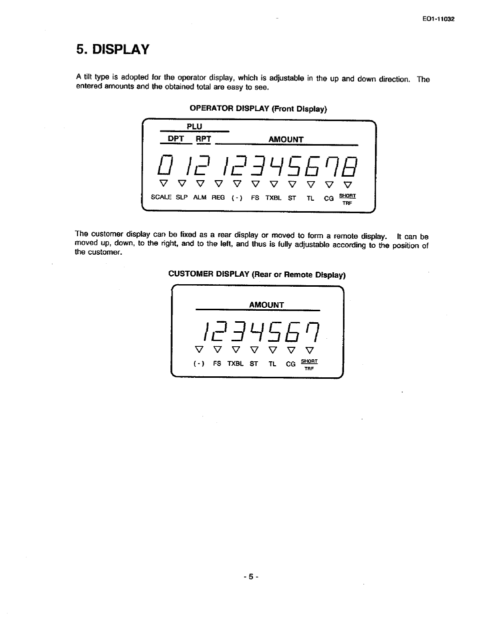 Display, Customer display (rear or remote display), Amount | D 1 бзч5бпв, Взчббп | Toshiba TEC FDS-30 User Manual | Page 11 / 142