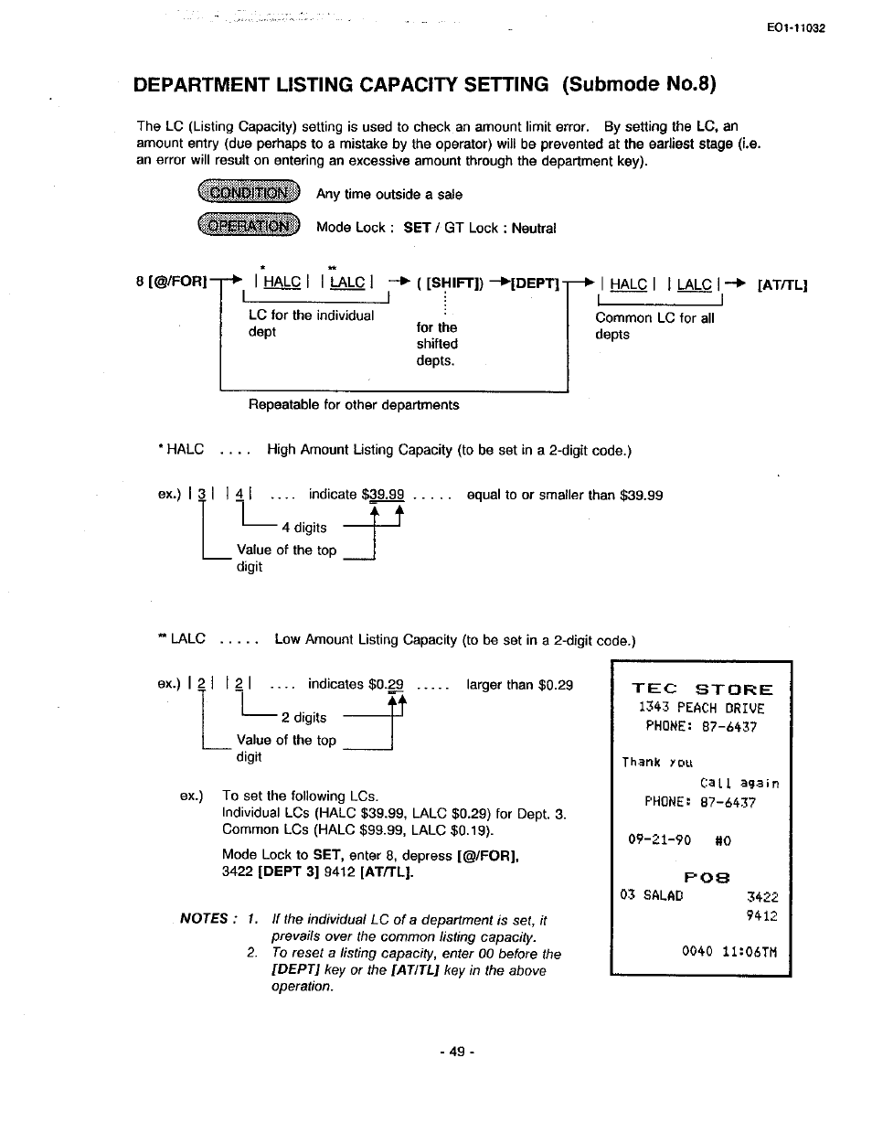 Department listing capacity setting (submode no.8), Department listing capacity setting | Toshiba TEC FDS-30 User Manual | Page 115 / 142