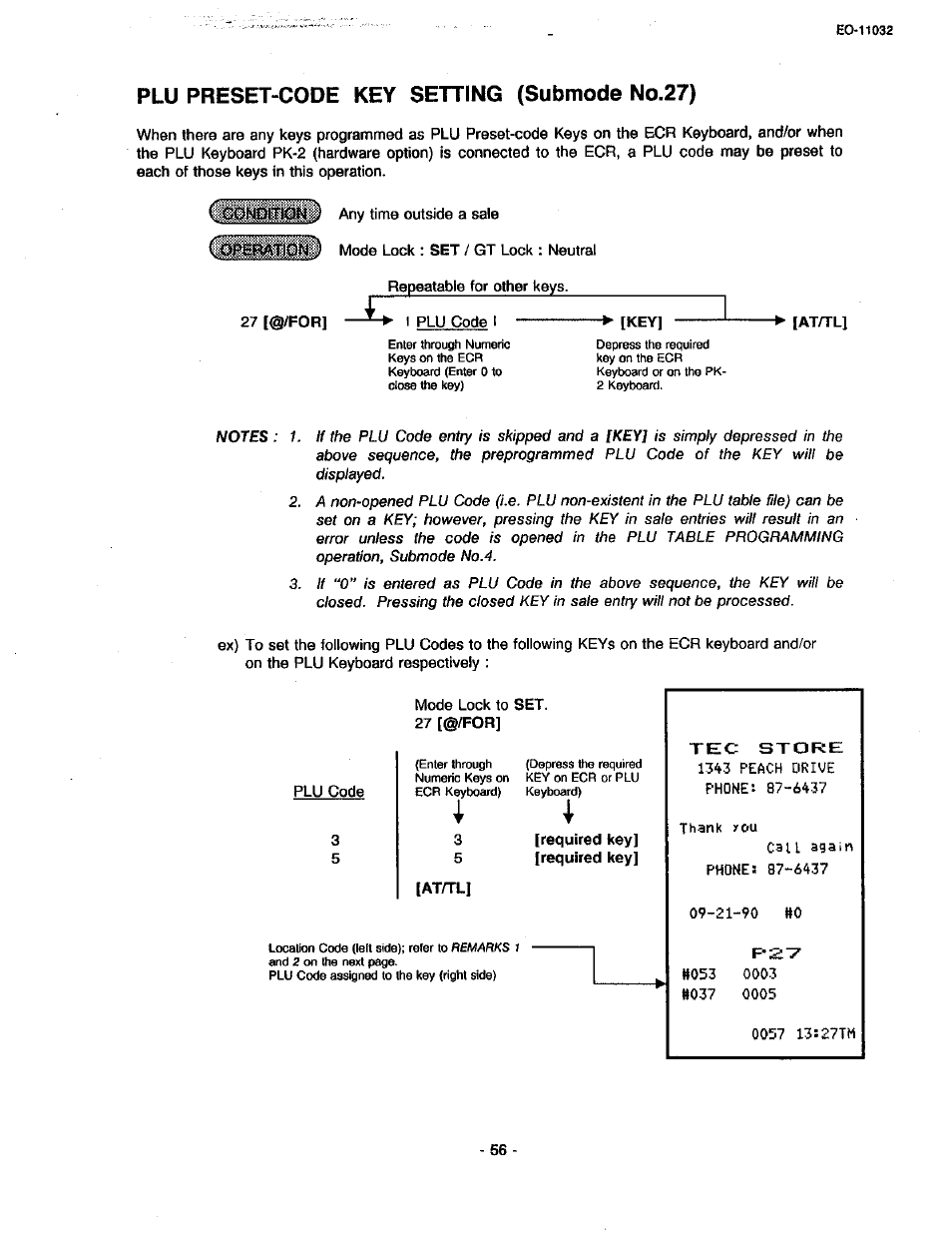 Plu preset-code key setting (submode no.27) | Toshiba TEC FDS-30 User Manual | Page 122 / 142