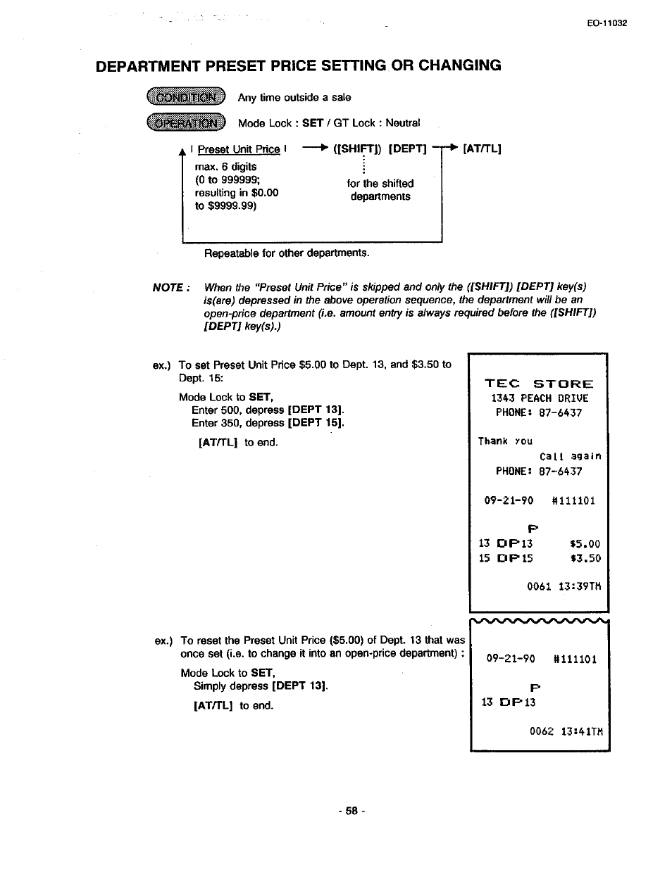 Department preset price setting or changing | Toshiba TEC FDS-30 User Manual | Page 124 / 142