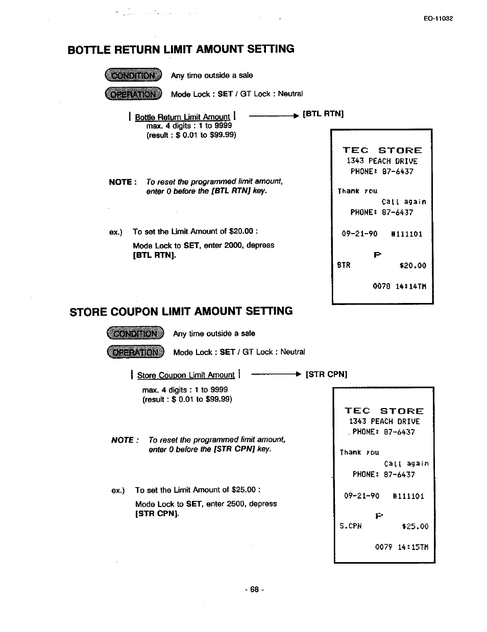 Bottle return limit amount setting, Store coupon umit amount setting, Store coupon limit amount setting | Toshiba TEC FDS-30 User Manual | Page 134 / 142