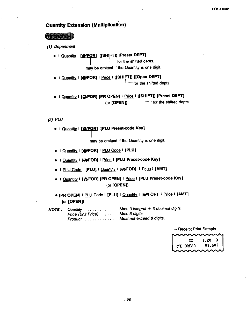 Quantity extension (multiplication), R@/fom | Toshiba TEC FDS-30 User Manual | Page 26 / 142