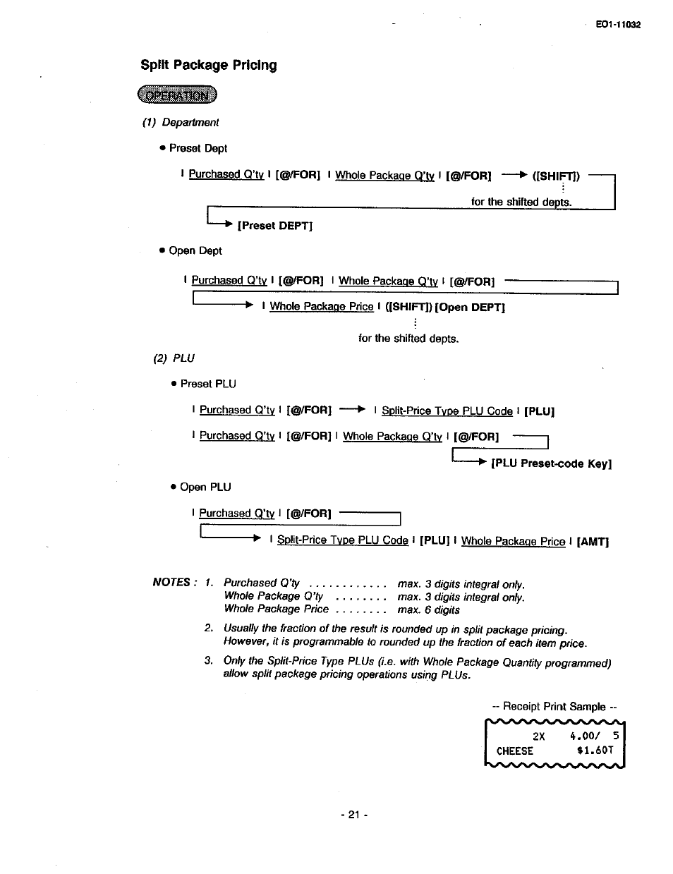 Split package pricing, Preset dept, Plu preset-code key | Toshiba TEC FDS-30 User Manual | Page 27 / 142
