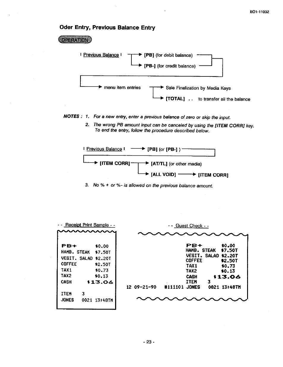 Oder entry, previous balance entry | Toshiba TEC FDS-30 User Manual | Page 29 / 142