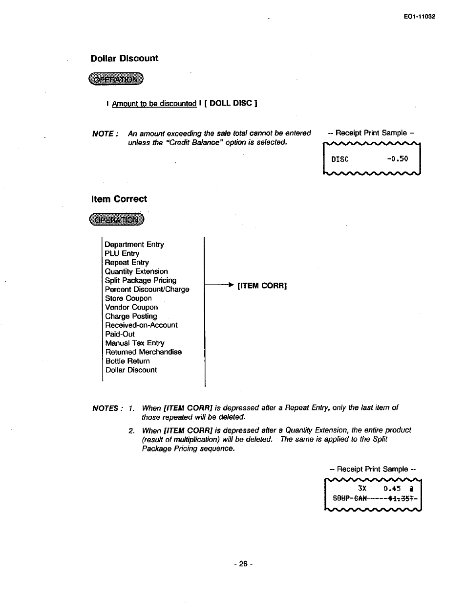 Dollar discount, Item correct | Toshiba TEC FDS-30 User Manual | Page 32 / 142