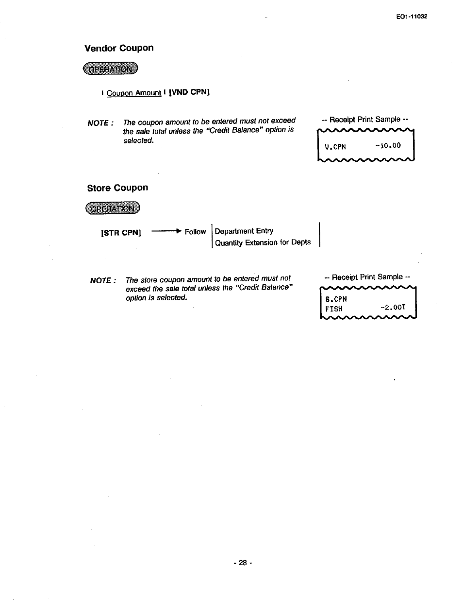 Vendor coupon, Store coupon | Toshiba TEC FDS-30 User Manual | Page 34 / 142