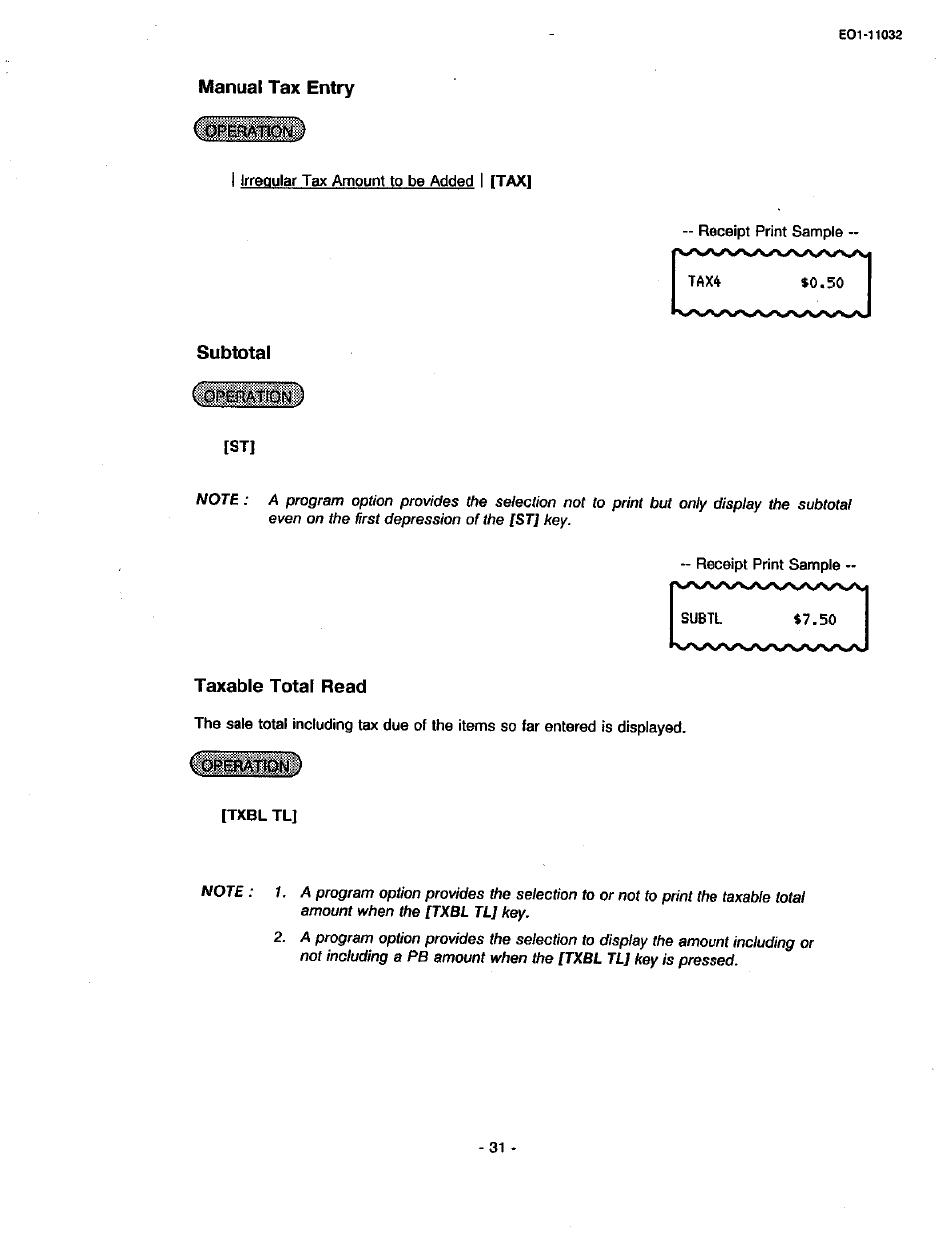 Manual tax entry, Subtotal, Taxable total read | Toshiba TEC FDS-30 User Manual | Page 37 / 142