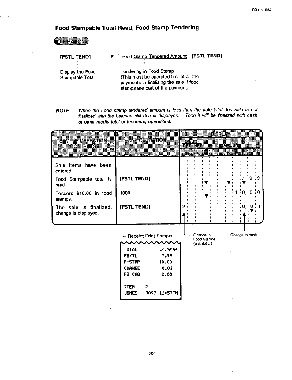 Food stampable total read, food stamp tendering, 1 :o :o :o 2i : : i : : : : o i o : i | Toshiba TEC FDS-30 User Manual | Page 38 / 142