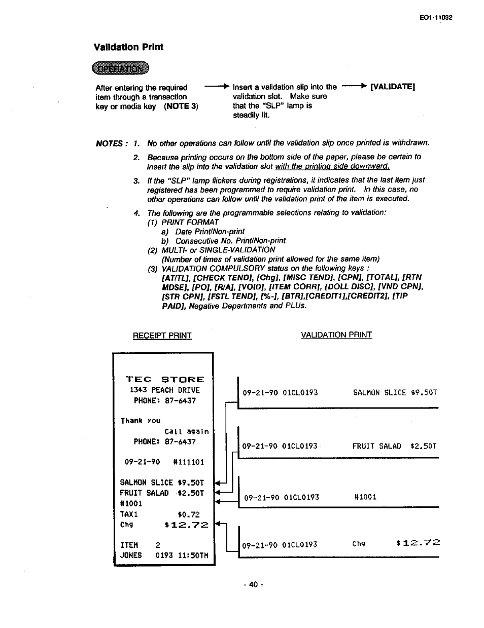 Validation print, Tec store | Toshiba TEC FDS-30 User Manual | Page 46 / 142