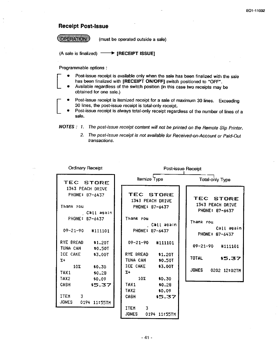 Receipt post-issue | Toshiba TEC FDS-30 User Manual | Page 47 / 142