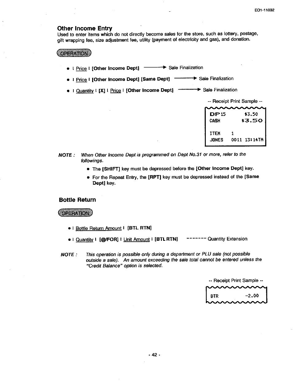 Other income entry, Bottle return | Toshiba TEC FDS-30 User Manual | Page 48 / 142