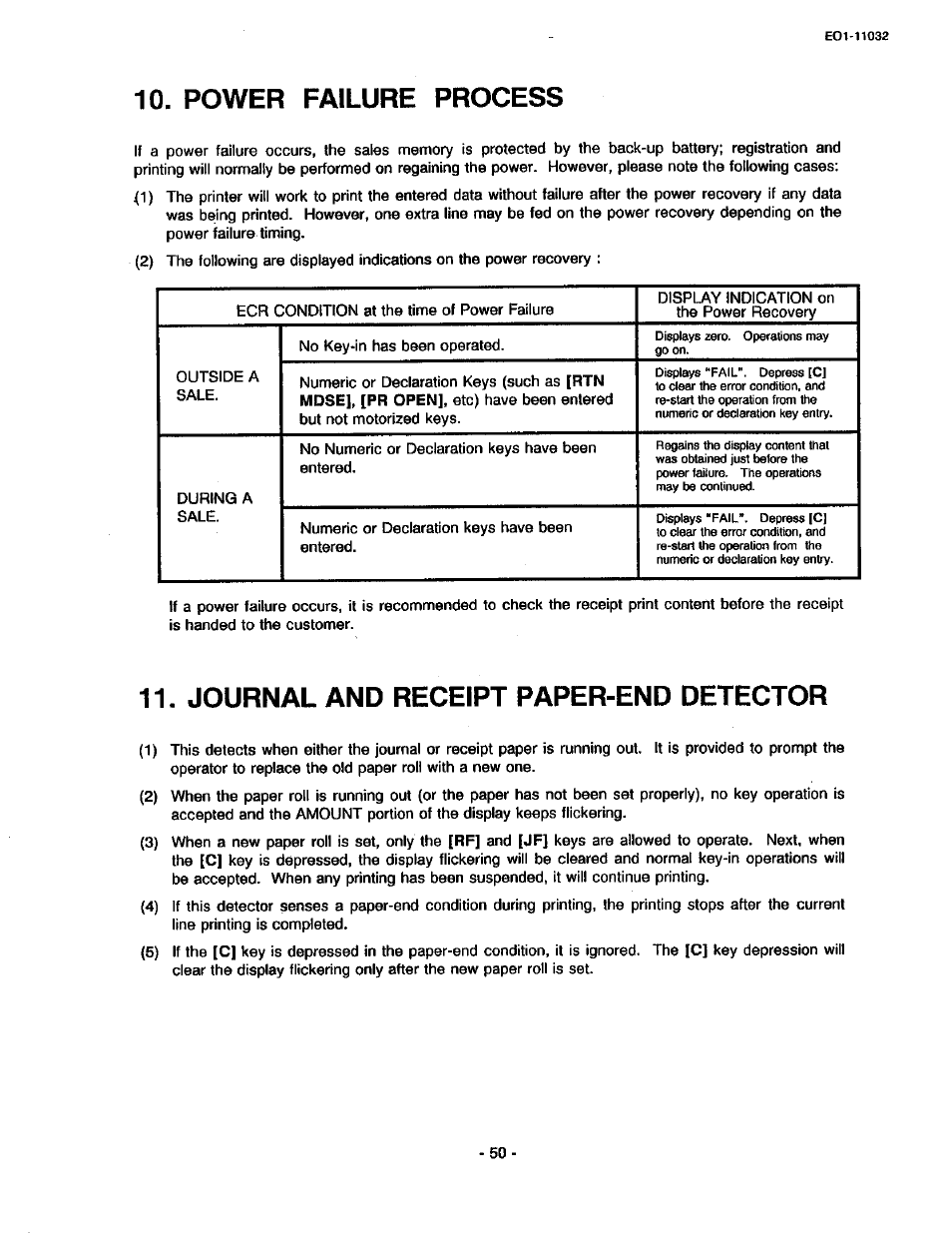 Power failure process, Journal and receipt paper-end detector | Toshiba TEC FDS-30 User Manual | Page 56 / 142