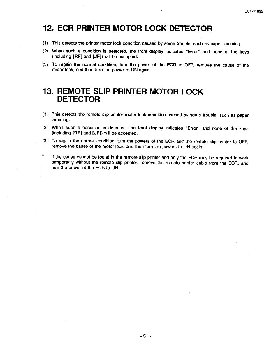 Ecr printer motor lock detector, Remote slip printer motor lock detector | Toshiba TEC FDS-30 User Manual | Page 57 / 142