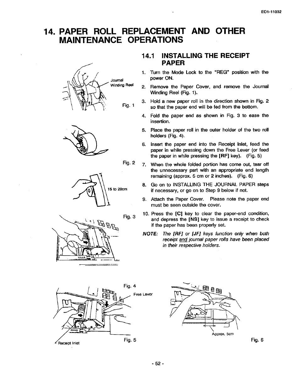 1 installing the receipt paper | Toshiba TEC FDS-30 User Manual | Page 58 / 142