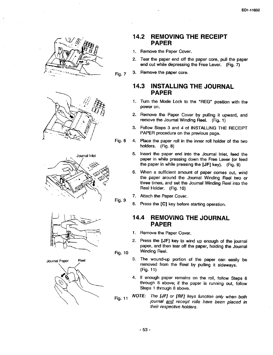 2 removing the receipt paper, 3 installing the journal paper, 4 removing the journal paper | Toshiba TEC FDS-30 User Manual | Page 59 / 142