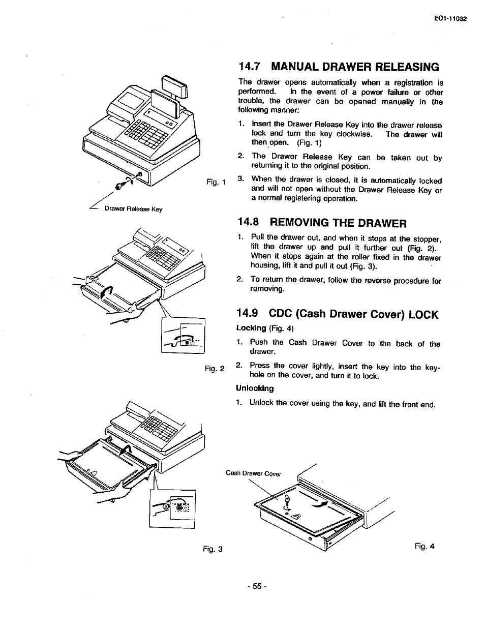 7 manual drawer releasing, Removing the drawer, 9 cdc (cash drawer cover) lock | Toshiba TEC FDS-30 User Manual | Page 61 / 142