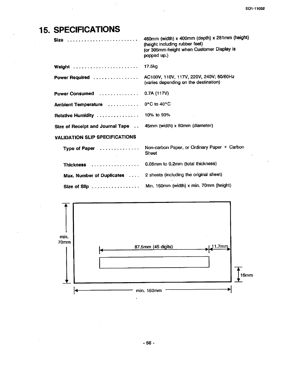 Specifications | Toshiba TEC FDS-30 User Manual | Page 62 / 142