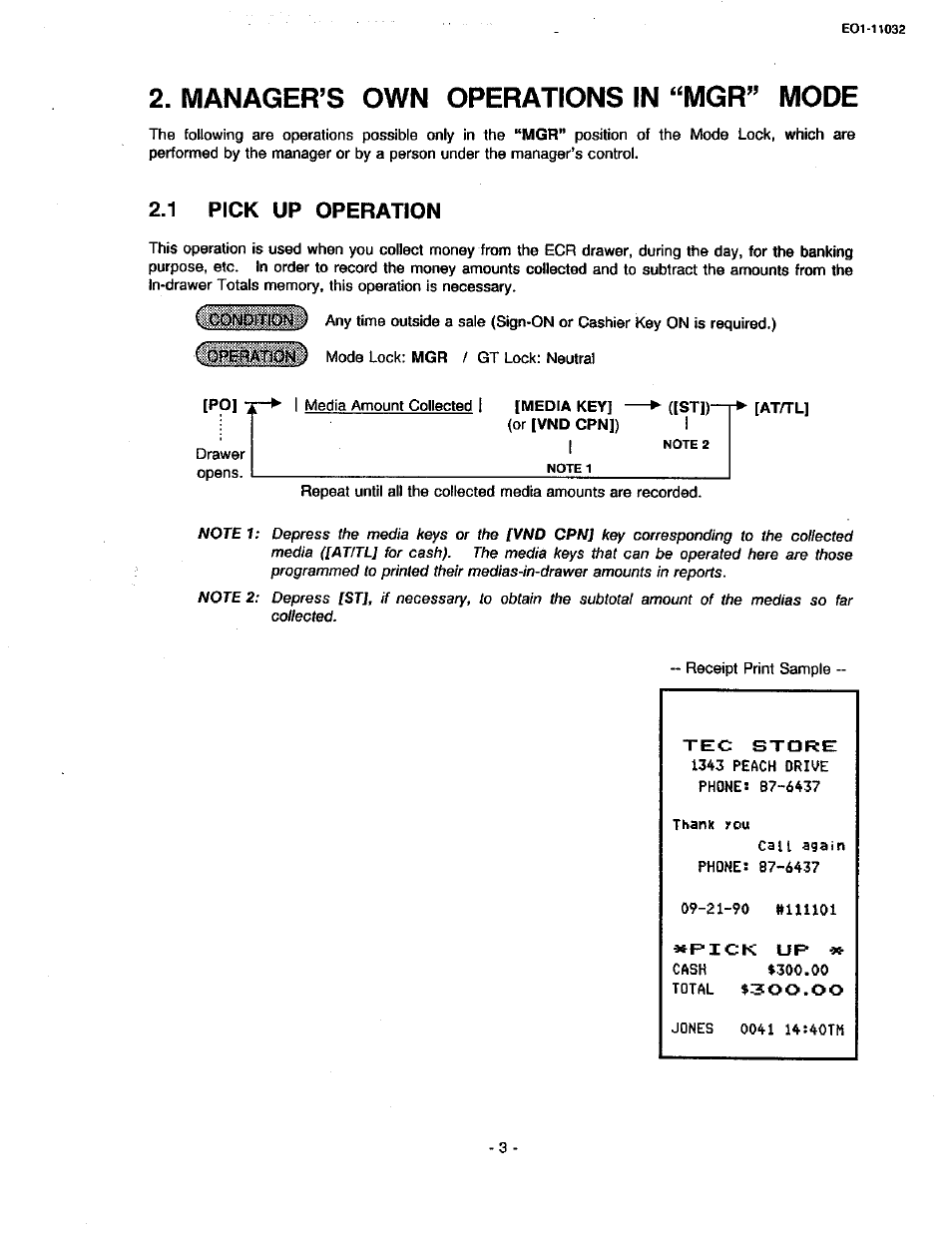 Manager’s own operations in “mgr” mode, 1 pick up operation | Toshiba TEC FDS-30 User Manual | Page 69 / 142