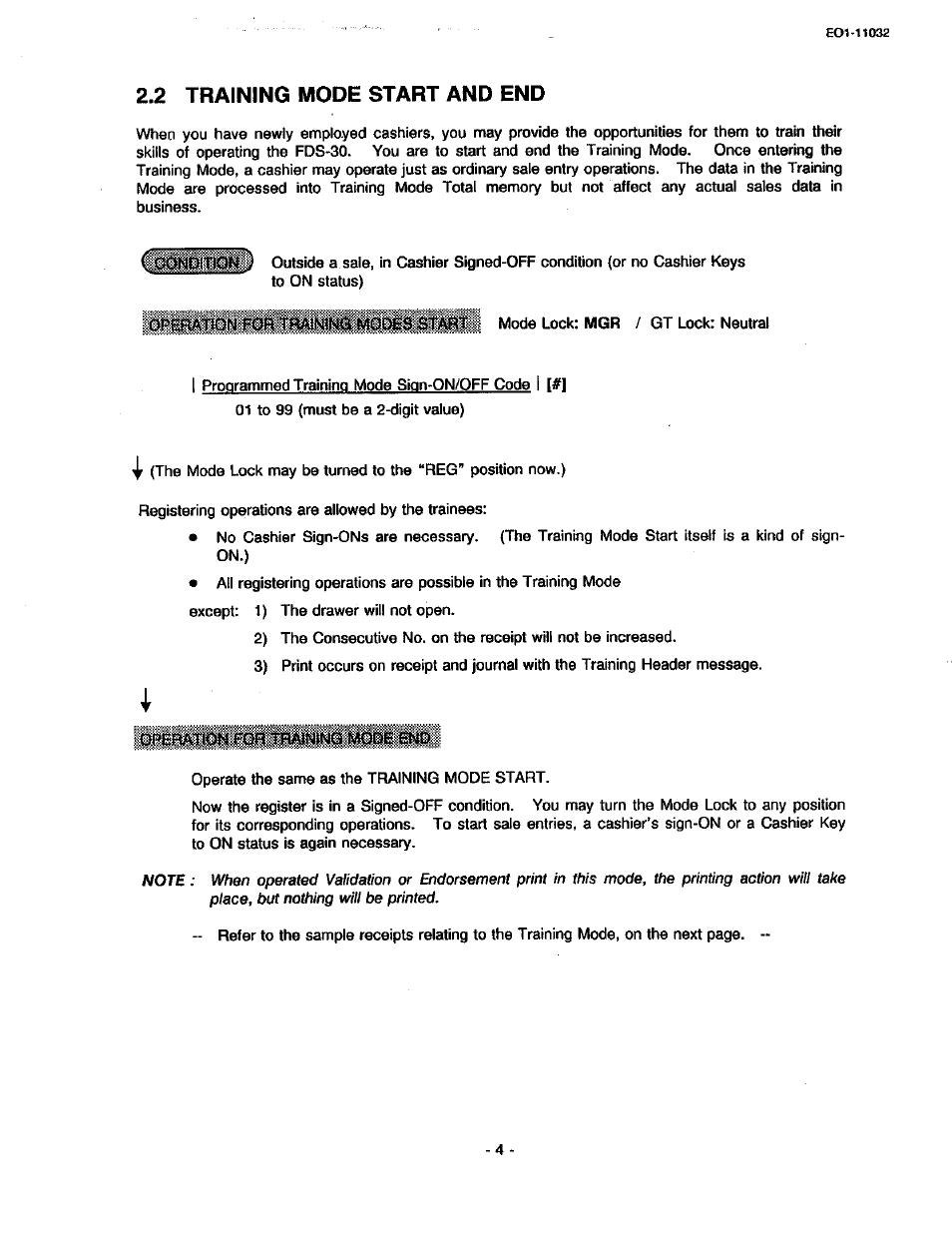 2 training mode start and end | Toshiba TEC FDS-30 User Manual | Page 70 / 142