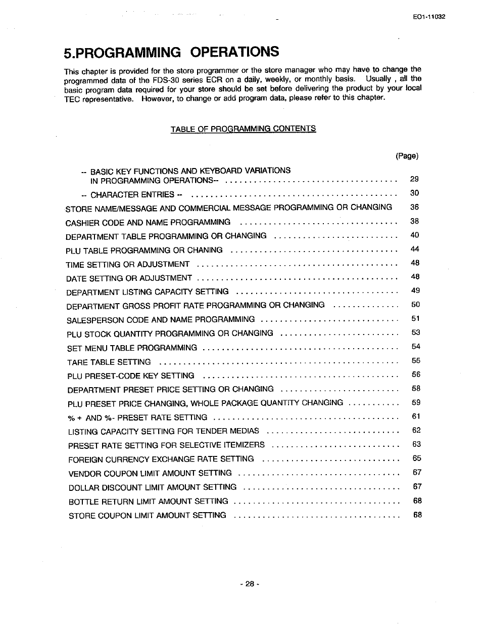 Programming operations | Toshiba TEC FDS-30 User Manual | Page 94 / 142