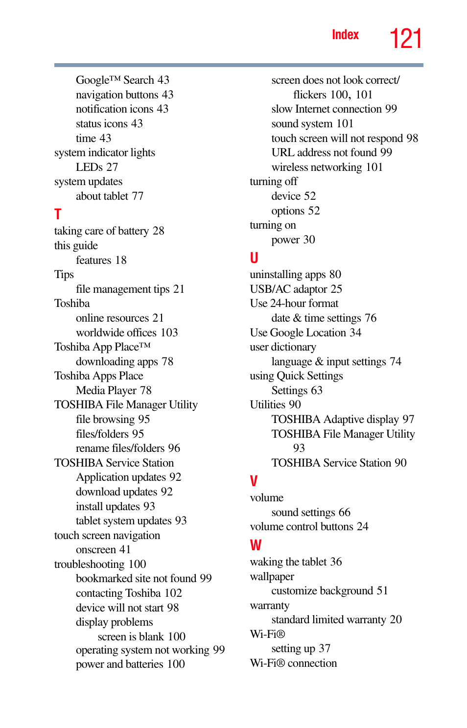 Toshiba Excite 10 GMAD00301010 User Manual | Page 121 / 122