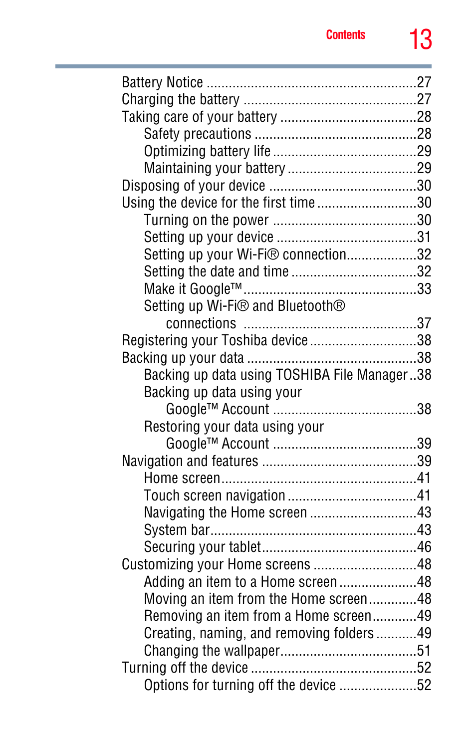 Toshiba Excite 10 GMAD00301010 User Manual | Page 13 / 122