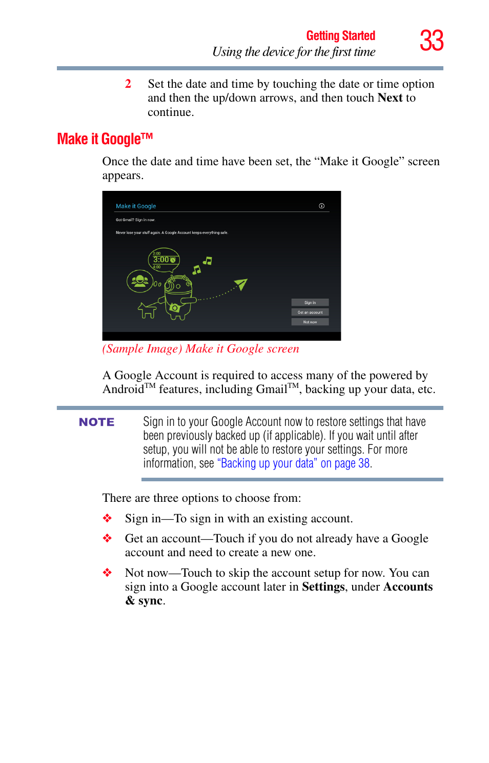 Make it google | Toshiba Excite 10 GMAD00301010 User Manual | Page 33 / 122