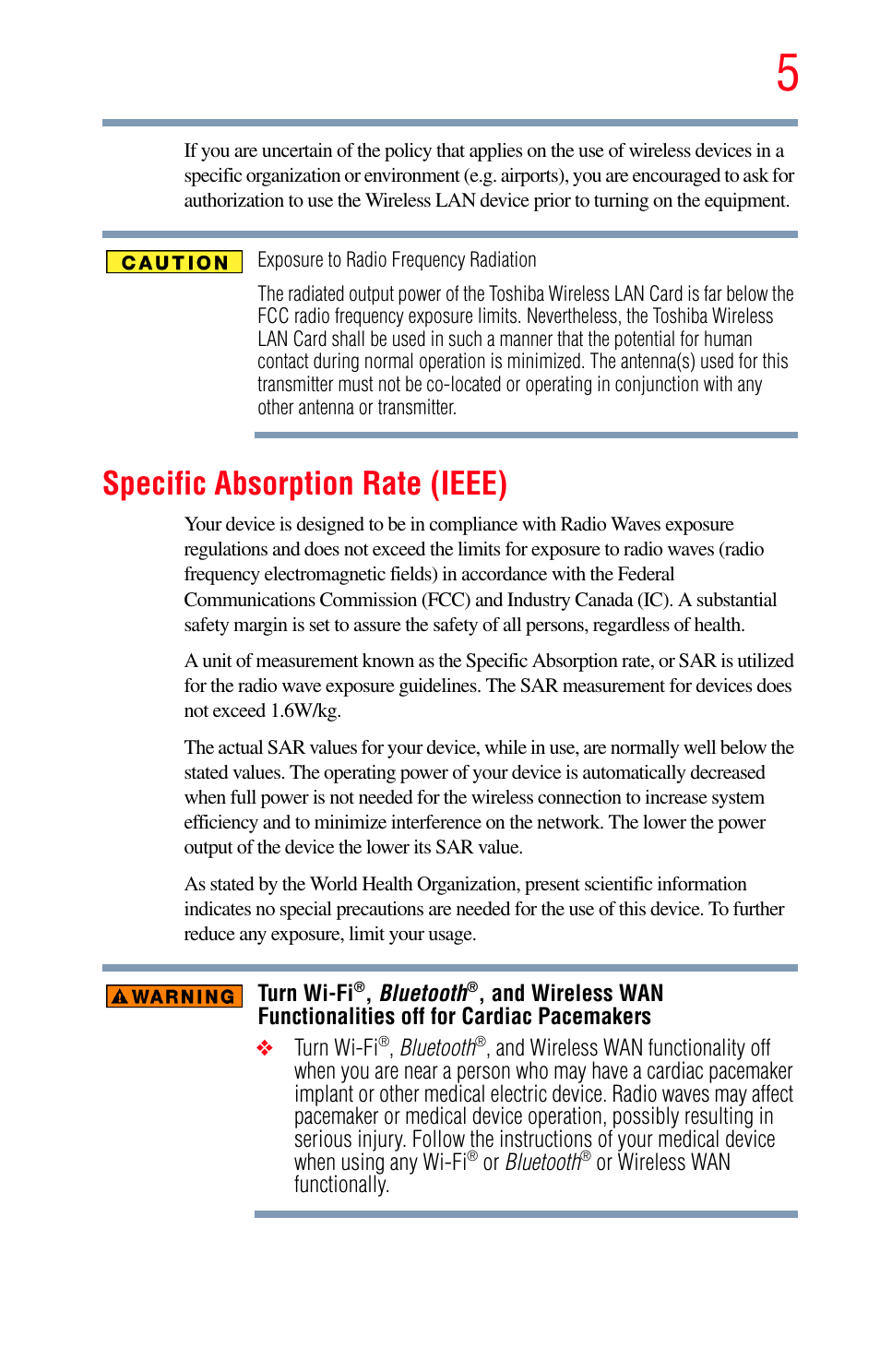 Specific absorption rate (ieee) | Toshiba Excite 10 GMAD00301010 User Manual | Page 5 / 122