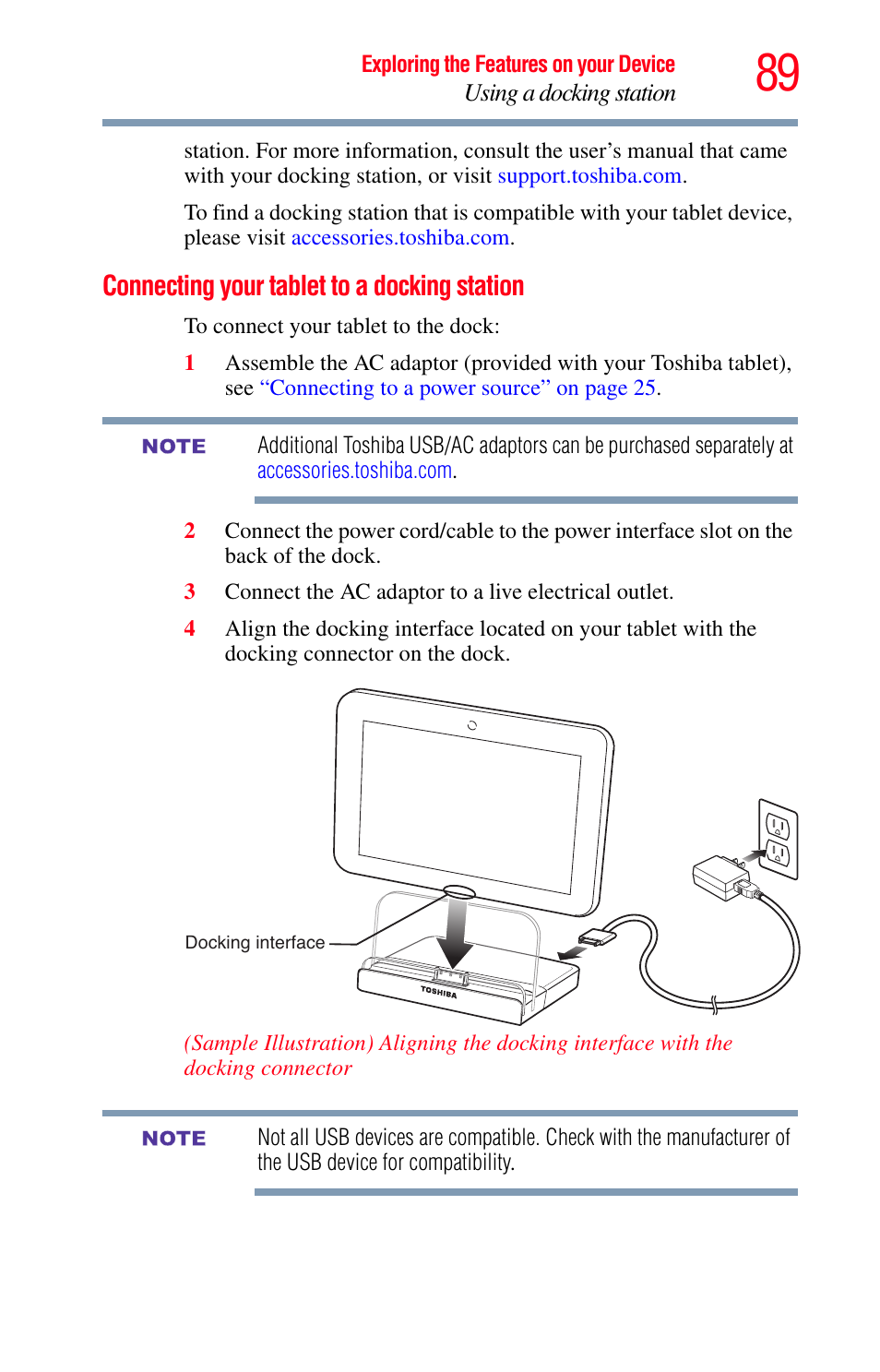 Connecting your tablet to a docking station | Toshiba Excite 10 GMAD00301010 User Manual | Page 89 / 122