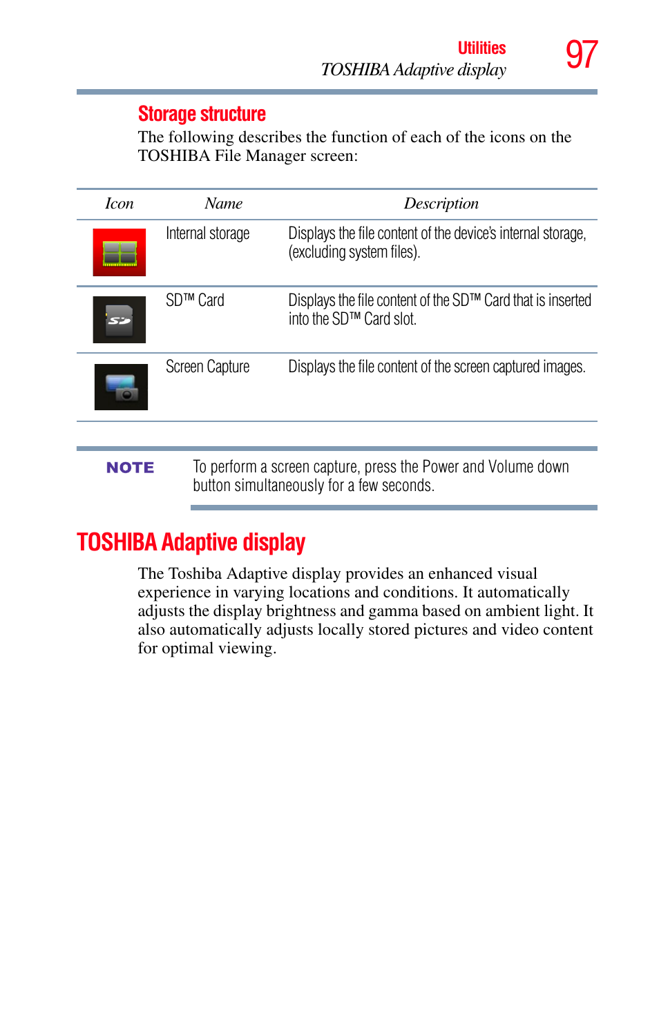 Toshiba adaptive display | Toshiba Excite 10 GMAD00301010 User Manual | Page 97 / 122