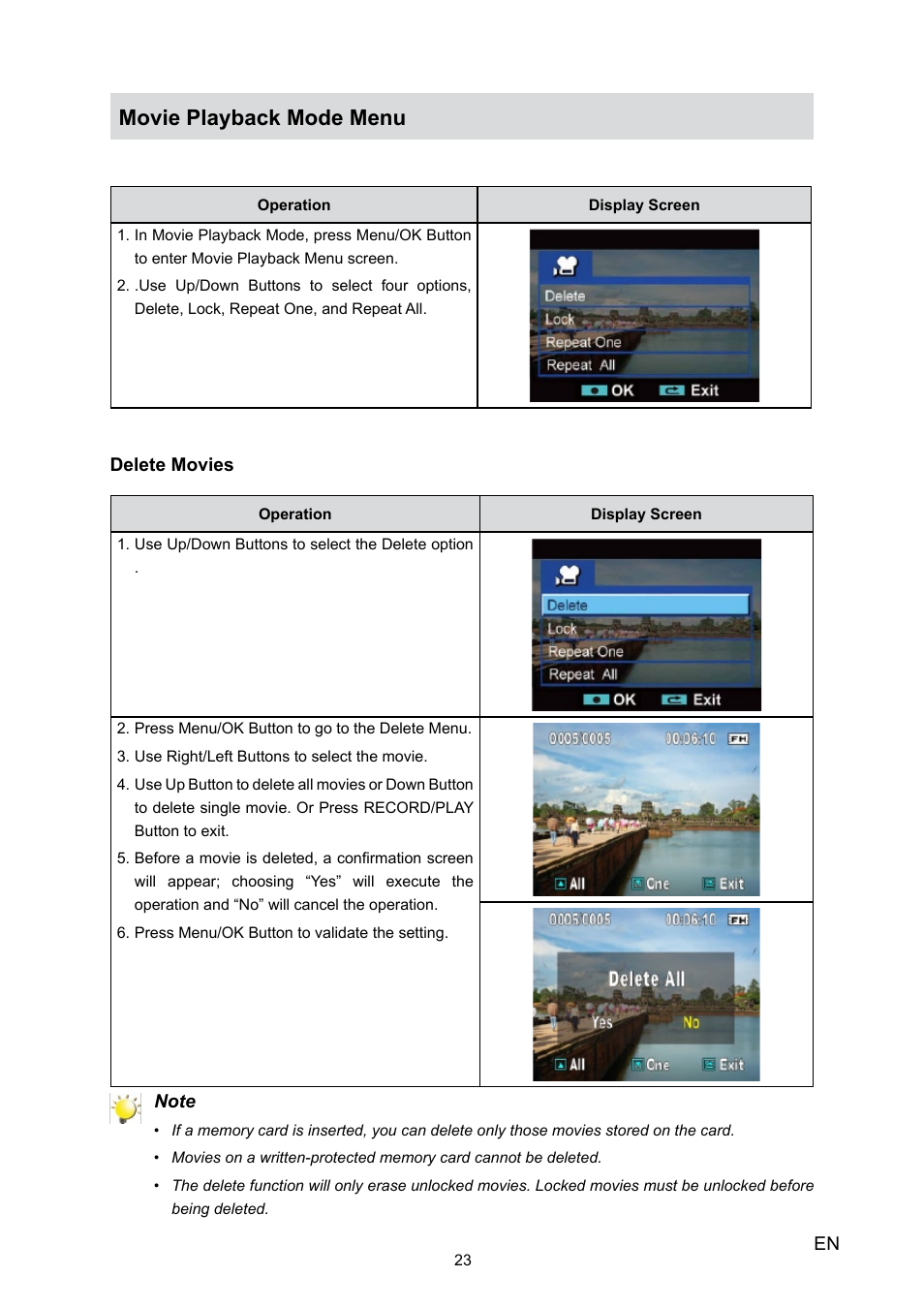 Movie playback mode menu | Toshiba Camileo H10 User Manual | Page 25 / 47